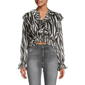 NWT Area Stars Bari Edgy Night Out Boho Chic Sheer Crop Zebra Print Blouse S‎